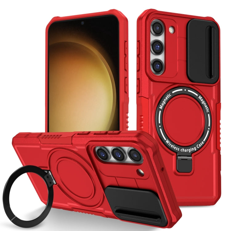 For Samsung Galaxy S23 5G Sliding Camshield Magsafe Holder TPU Hybrid PC Phone Case(Red) - Galaxy S23 5G Cases by buy2fix | Online Shopping UK | buy2fix