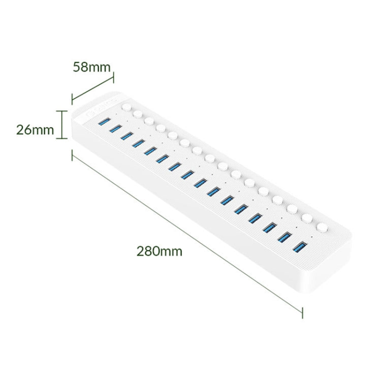 ORICO CT2U3-16AB Plastic Stripes 16 Ports USB 3.0 HUB with Individual Switches, Plug:AU Plug(White) - USB 3.0 HUB by ORICO | Online Shopping UK | buy2fix