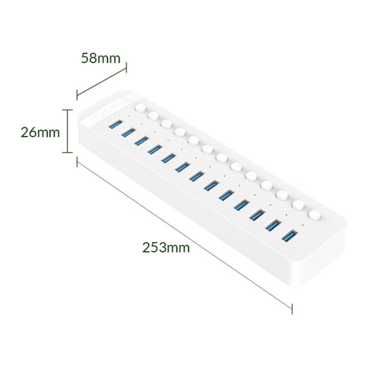 ORICO CT2U3-13AB Plastic Stripes 13 Ports USB 3.0 HUB with Individual Switches, Plug:AU Plug(White) - USB 3.0 HUB by ORICO | Online Shopping UK | buy2fix