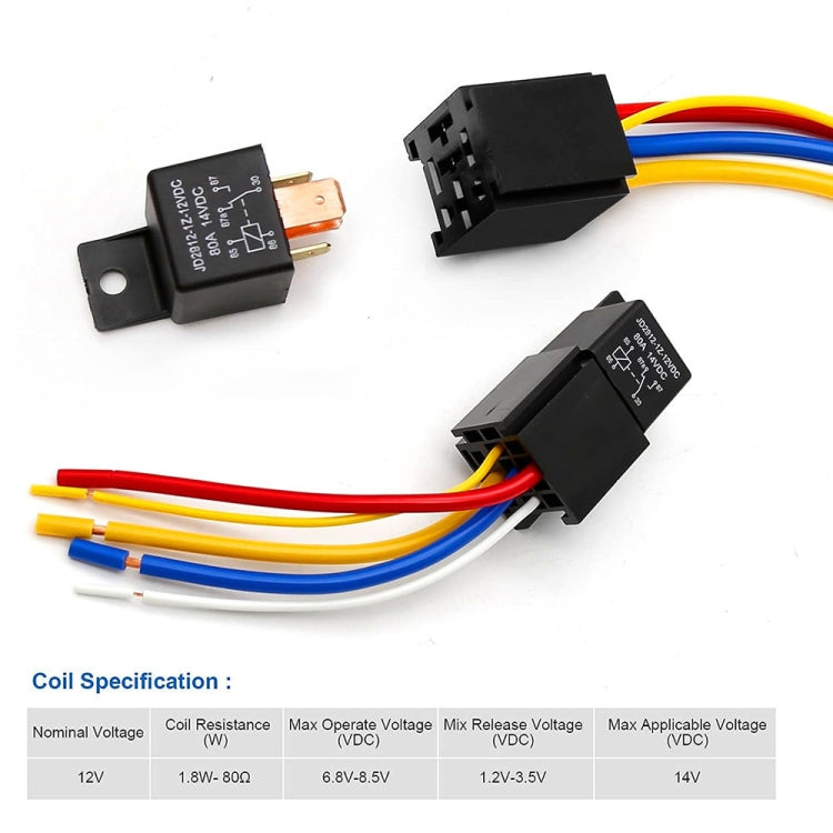 JD2912 80A 12V 5 Pin Car Relay with Wire SPDT Socket Plug - DIY Cables by buy2fix | Online Shopping UK | buy2fix