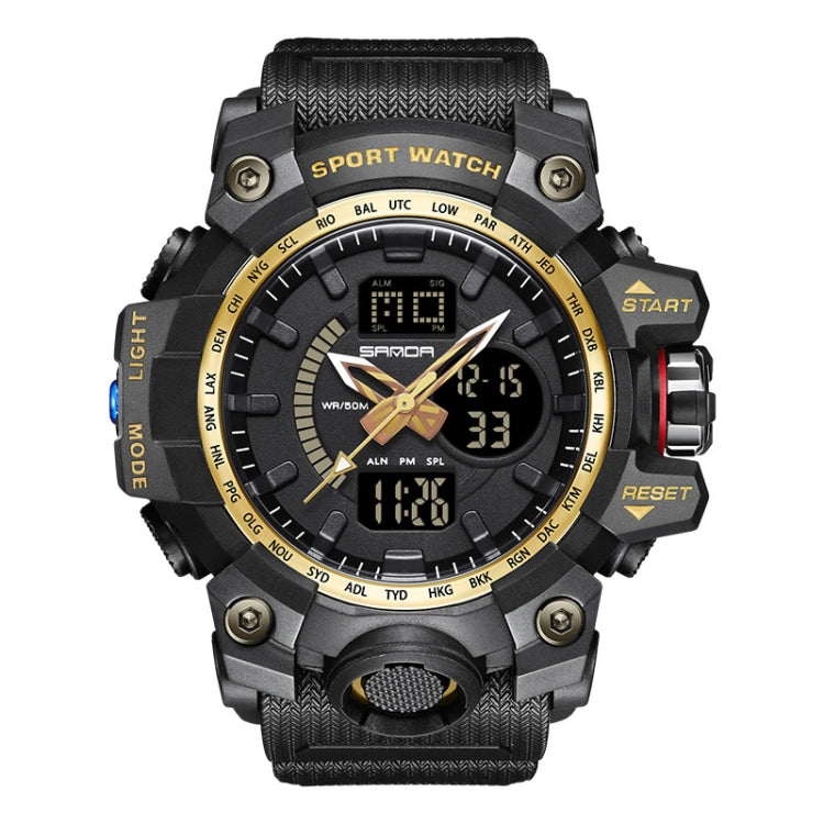 SANDA 3132 Men Multifunctional Waterproof Luminous Sports Watch(Black Gold) - Silicone Strap Watches by SANDA | Online Shopping UK | buy2fix