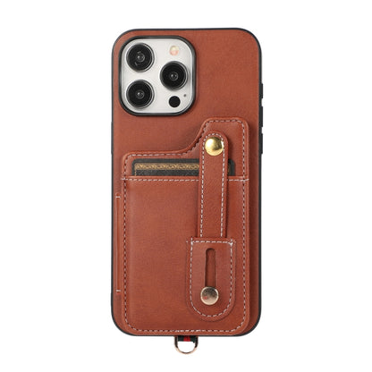 For iPhone 15 Pro Max 01 RFID Card Bag Cowhide Texture PU Phone Case(Brown) - iPhone 15 Pro Max Cases by buy2fix | Online Shopping UK | buy2fix
