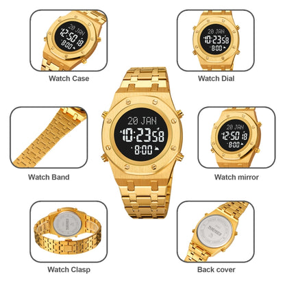 SKMEI 2043 Multifunctional Muslim Worships Compass Digital Wrist Watch(Gold+Black) - Metal Strap Watches by SKMEI | Online Shopping UK | buy2fix