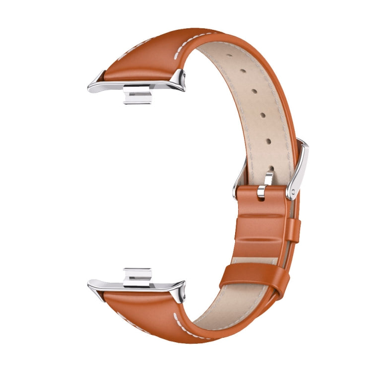 For Xiaomi Smart Band 9 Pro / 8 Pro Mijobs Genuine Leather Slim Watch Band(Orange Silver) - Watch Bands by MIJOBS | Online Shopping UK | buy2fix