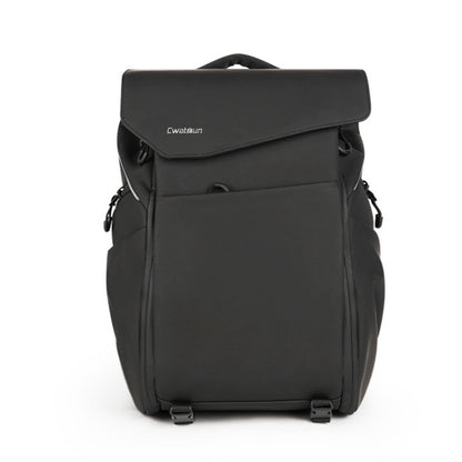 Cwatcun D89 Camera Backpack Waterproof Leather Film 15.6 Laptop Sleeve Bag, Size:43.5 x 33 x 22.5cm(Black) - Backpack by Cwatcun | Online Shopping UK | buy2fix