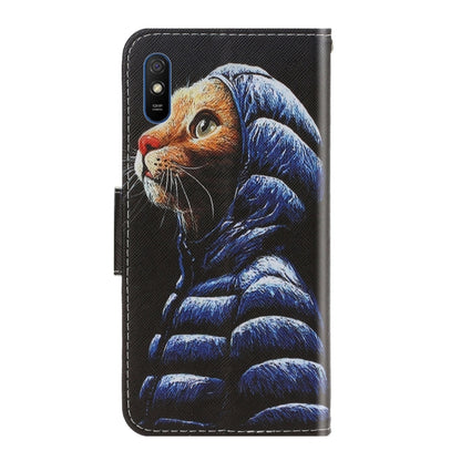 For Xiaomi Redmi 9A 3D Colored Drawing Horizontal Flip PU Leather Case with Holder & Card Slots & Wallet(Down Jacket Cat) - Xiaomi Cases by buy2fix | Online Shopping UK | buy2fix