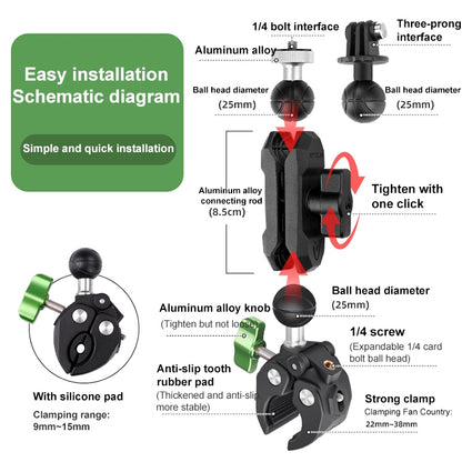 RUIGPRO Crab Clamp Action Camera Bracket Dual-Head Crab 3-Stage Selfie Stick - Holder by RUIGPRO | Online Shopping UK | buy2fix