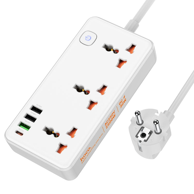 hoco AC8A Storm 3-position Socket with PD30W+3USB Ports, Cable Length: 1.5m, EU Plug(White) - Extension Socket by hoco | Online Shopping UK | buy2fix