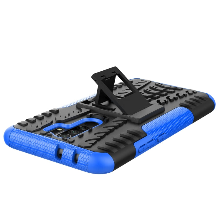 For Xiaomi Redmi 9 Tire Texture Shockproof TPU + PC Protective Case with Holder(Blue) - Xiaomi Accessories by buy2fix | Online Shopping UK | buy2fix