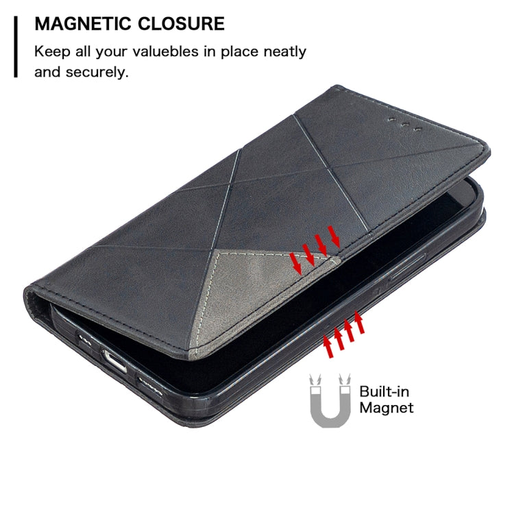 For iPhone 12 / 12 Pro Rhombus Texture Horizontal Flip Magnetic Leather Case with Holder & Card Slots(Black) - Apple Accessories by buy2fix | Online Shopping UK | buy2fix