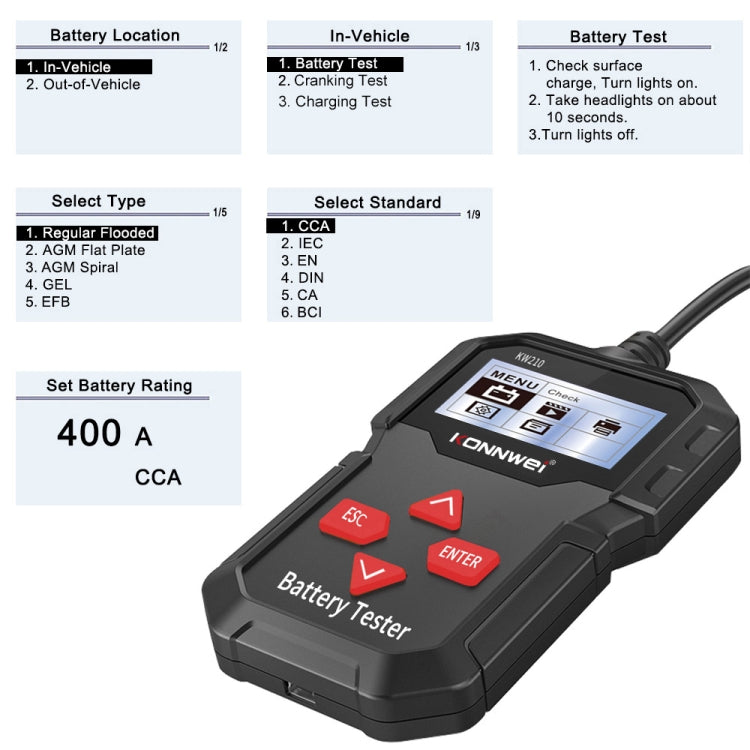 KONNWEI KW210 Car Battery Test Battery Capacity Resistance Battery Detector - Code Readers & Scan Tools by KONNWEI | Online Shopping UK | buy2fix