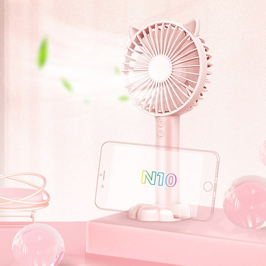 N10 Multi-function Handheld Desktop Holder Electric Fan, with 3 Speed Control (Pink) - Consumer Electronics by buy2fix | Online Shopping UK | buy2fix