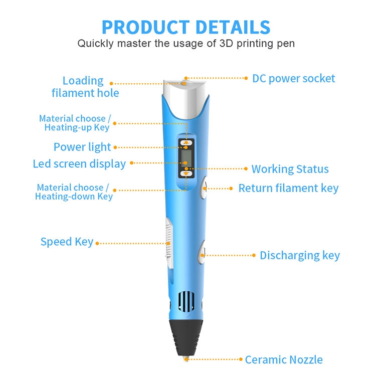 Hand-held 3D Printing Pen, UK Plug (Blue) - Consumer Electronics by buy2fix | Online Shopping UK | buy2fix