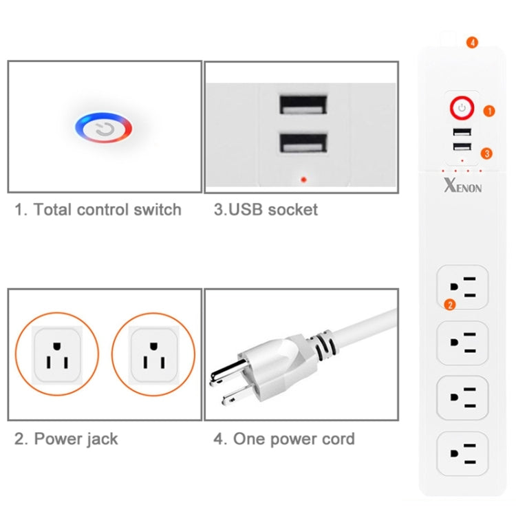 2 x USB Ports + 4 x US Plug Jack WiFi Remote Control Smart Power Socket Works with Alexa & Google Home, Cable Length: 1.5m, AC 110-240V, US Plug - Consumer Electronics by buy2fix | Online Shopping UK | buy2fix