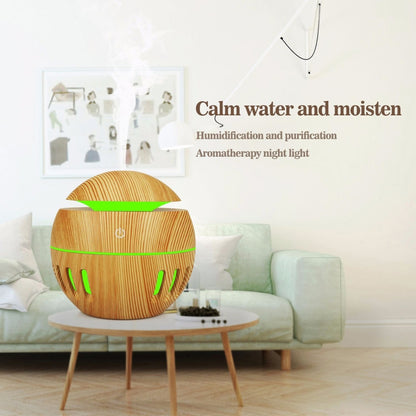 Wood Grain USB Hollowed-out Humidifier Seven Color Aromatherapy Lamp Automatic Alcohol Sprayer with Remote Control(Dark Brown-3) - Home & Garden by buy2fix | Online Shopping UK | buy2fix