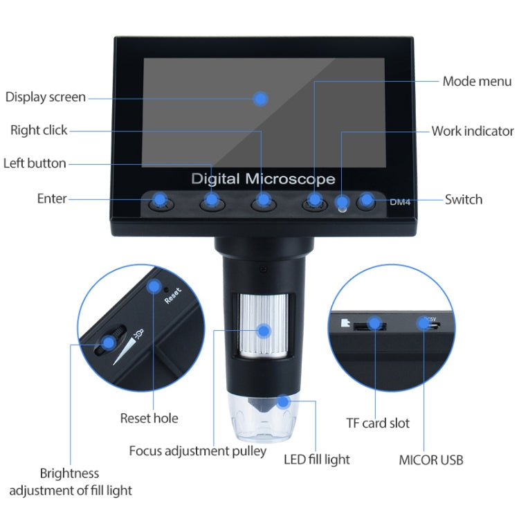 720P 4.3 inch Display Screen HD Industrial Digital Microscope - Digital Microscope by buy2fix | Online Shopping UK | buy2fix