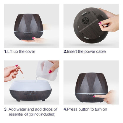 Diamond Wood Grain Remote Control Ultrasonic Humidifier Aromatherapy Machine Automatic Alcohol Sprayer with LED Lights, Capacity: 400mL, EU Plug (Dark Wood Color) - Home & Garden by buy2fix | Online Shopping UK | buy2fix