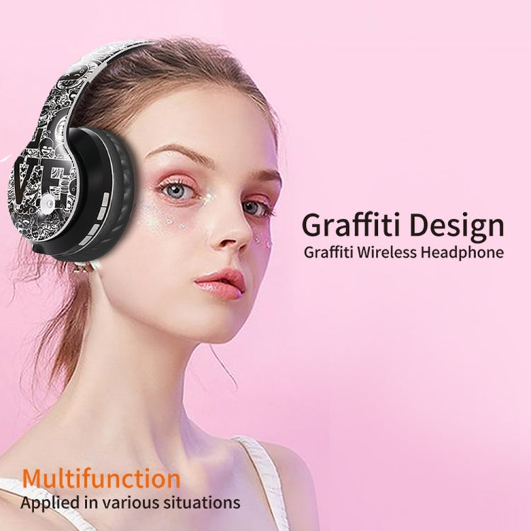 B1 Graffiti Pattern Wireless Bluetooth V5.0 Headset (Black Silver) - Headset & Headphone by buy2fix | Online Shopping UK | buy2fix