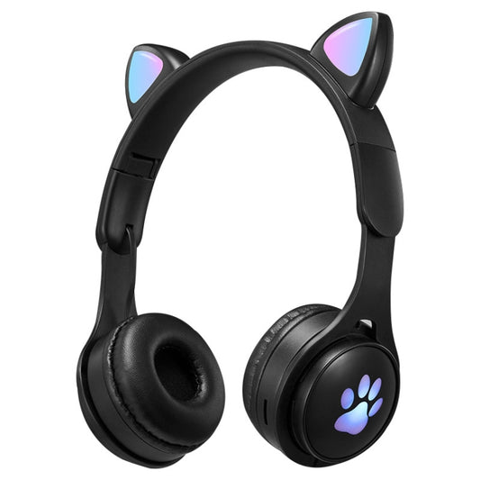 B30 Cat Paw Cat Ears Colorful Luminous Foldable Bluetooth Headset with 3.5mm Jack & TF Card Slot(Black) - Headset & Headphone by buy2fix | Online Shopping UK | buy2fix