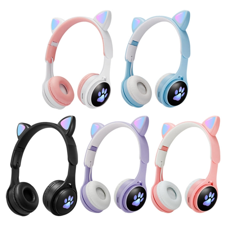 B30 Cat Paw Cat Ears Colorful Luminous Foldable Bluetooth Headset with 3.5mm Jack & TF Card Slot(Black) - Headset & Headphone by buy2fix | Online Shopping UK | buy2fix