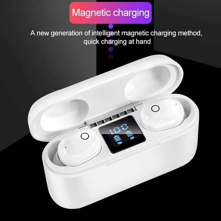 Dt-18 Wireless Two Ear Bluetooth Headset With 2000mAh Charging Cabin & Touch & Intelligent Magnetic Suction Charging (White) - Bluetooth Earphone by buy2fix | Online Shopping UK | buy2fix