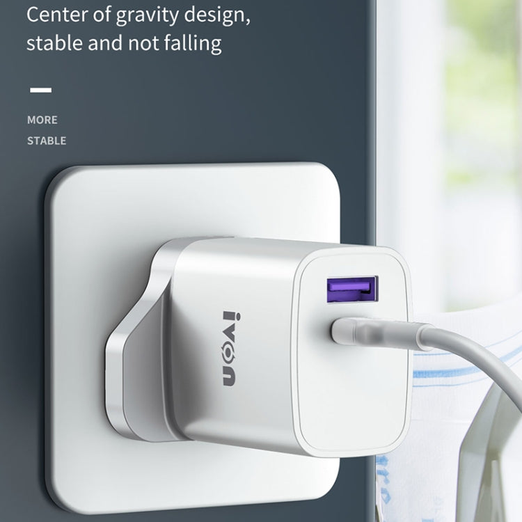 IVON AD52 18W USB-C / Type-C + USB Dual Port PD Fast Charge(UK Plug) - USB Charger by IVON | Online Shopping UK | buy2fix