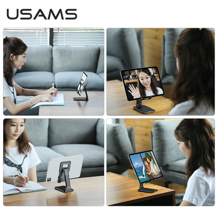 USAMS US-ZJ059 Retractable Mobile Phone Tablet Desktop Stand Holder(White) - Desktop Holder by USAMS | Online Shopping UK | buy2fix