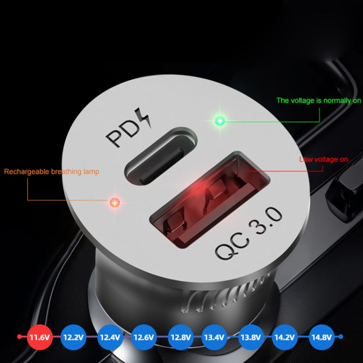 PD USB-C / Type-C + QC3.0 USB Fast Charging Car Charger with Dual LED Indicator - In Car by buy2fix | Online Shopping UK | buy2fix