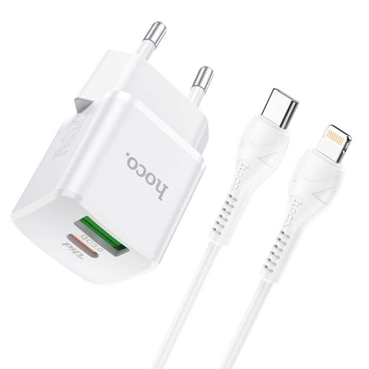 hoco N20 PD 20W Type-C / USB-C + QC 3.0 USB Mini Dual Fast Charger with Type-C / USB-C to 8 Pin Data Cable , EU Plug (White) - Apple Accessories by hoco | Online Shopping UK | buy2fix