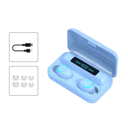 F9-9 TWS CVC8.0 Noise Cancelling Bluetooth Earphone with Charging Box, Support Touch Lighting Effect & Three-screen LED Power Display & Power Bank & Mobile Phone Holder & HD Call & Voice Assistant(Blue) - TWS Earphone by buy2fix | Online Shopping UK | buy2fix