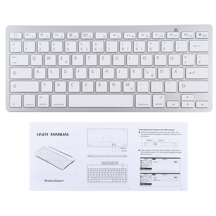 WB-8022 Ultra-thin Wireless Bluetooth Keyboard for iPad, Samsung, Huawei, Xiaomi, Tablet PCs or Smartphones, German Keys(Silver) - Computer & Networking by buy2fix | Online Shopping UK | buy2fix