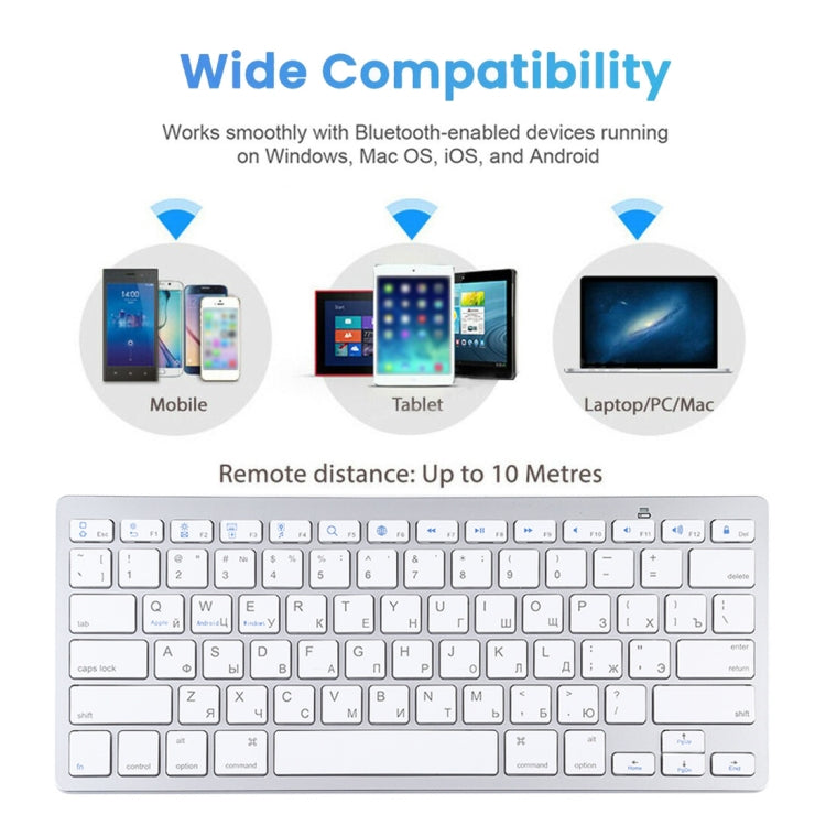 WB-8022 Ultra-thin Wireless Bluetooth Keyboard for iPad, Samsung, Huawei, Xiaomi, Tablet PCs or Smartphones, Russian Keys(Silver) - Computer & Networking by buy2fix | Online Shopping UK | buy2fix