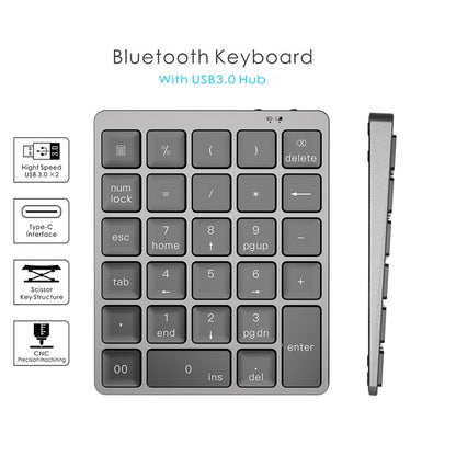 N970 Pro Dual Modes Aluminum Alloy Rechargeable Wireless Bluetooth Numeric Keyboard with USB HUB (Silver) - Mini Keyboard by buy2fix | Online Shopping UK | buy2fix