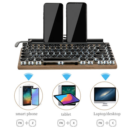 TW1867 Round Retro Punk Keycap Mechanical Wireless Bluetooth Keyboard (Wood) - Computer & Networking by buy2fix | Online Shopping UK | buy2fix