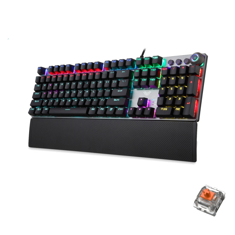 AULA F2088 108 Keys Mixed Light Mechanical Brown Switch Wired USB Gaming Keyboard with Metal Button (Black) - Wired Keyboard by buy2fix | Online Shopping UK | buy2fix