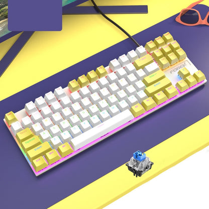 FOREV FV-301 87-keys Blue Axis Mechanical Gaming Keyboard, Cable Length: 1.6m(Yellow + White) - Wired Keyboard by buy2fix | Online Shopping UK | buy2fix