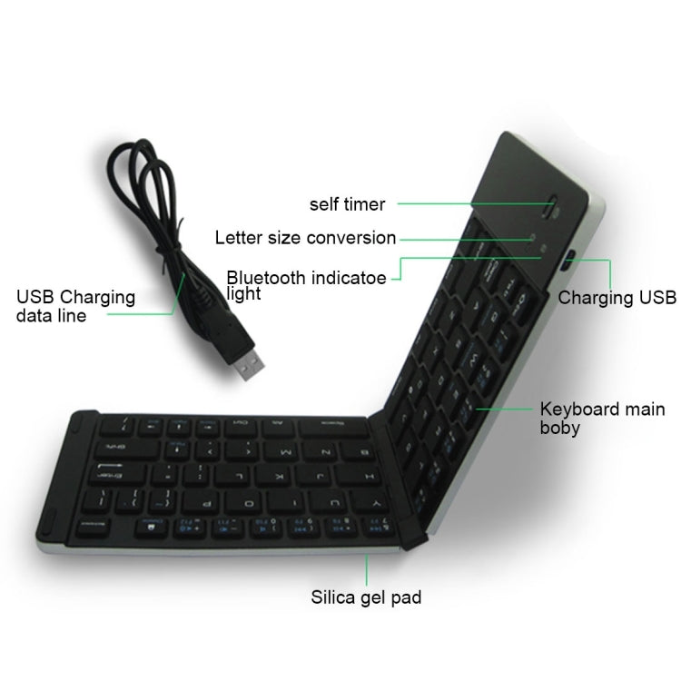 F66 Foldable Bluetooth Wireless 66 Keys Keyboard, Support Android / Windows / iOS (Black) - Wireless Keyboard by buy2fix | Online Shopping UK | buy2fix