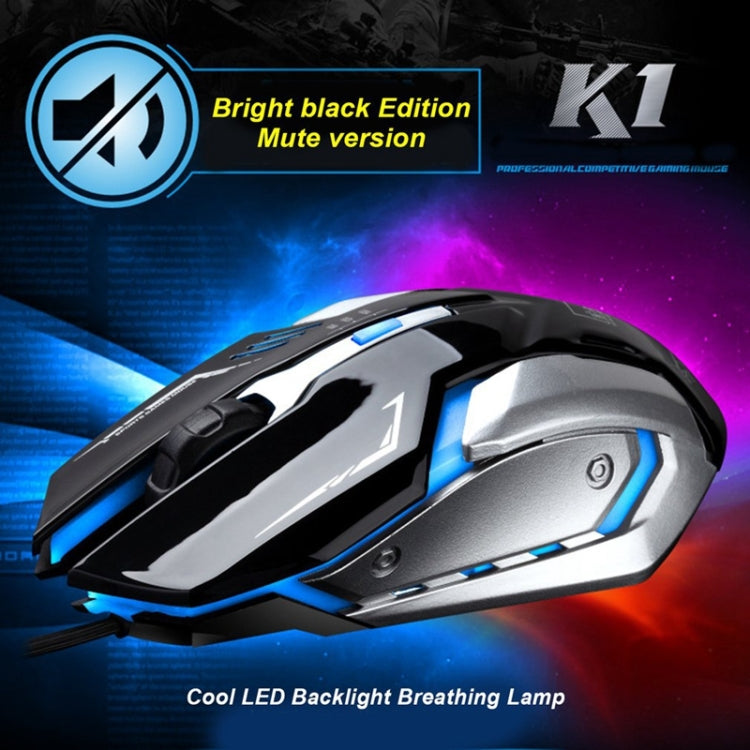 Chasing Leopard K1 USB 1600DPI Three-speed Adjustable LED Backlight Mute Wired Optical Gaming Mouse, Length: 1.3m(Jet Black) - Wired Mice by Chasing Leopard | Online Shopping UK | buy2fix