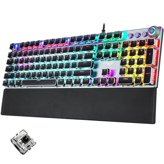 AULA F2088 108 Keys Mixed Light Plating Punk Mechanical Black Switch Wired USB Gaming Keyboard with Metal Button(Silver) - Wired Keyboard by AULA | Online Shopping UK | buy2fix
