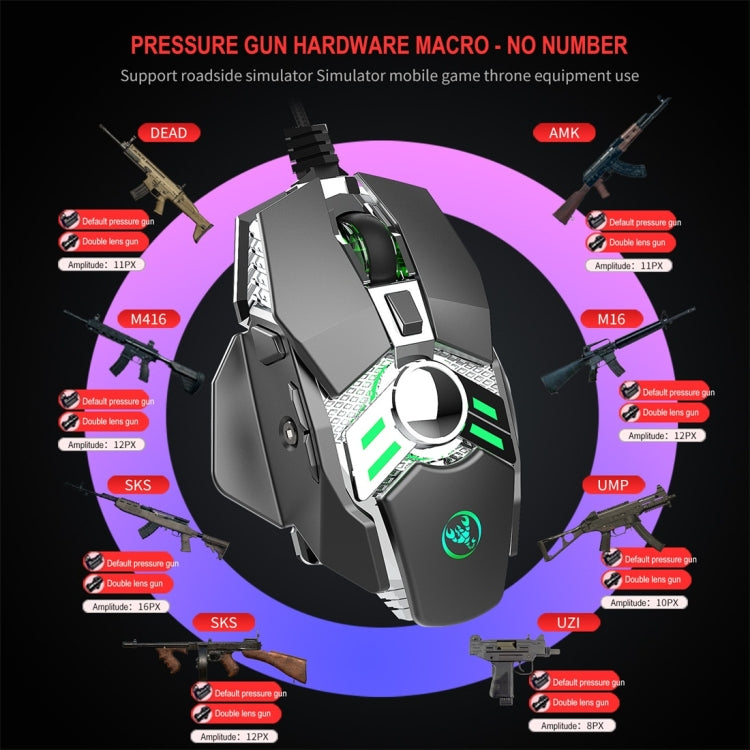 HXSJ J200 7 Keys Programmable Wired E-sports Mechanical Mouse with Light (Silver Grey) - Wired Mice by HXSJ | Online Shopping UK | buy2fix