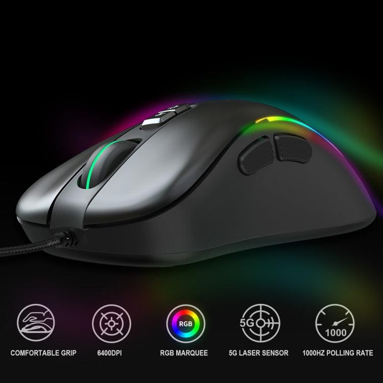 HXSJ J300 7 Keys RGB Lighting Programmable Gaming Wired Mouse(Black) - Wired Mice by HXSJ | Online Shopping UK | buy2fix