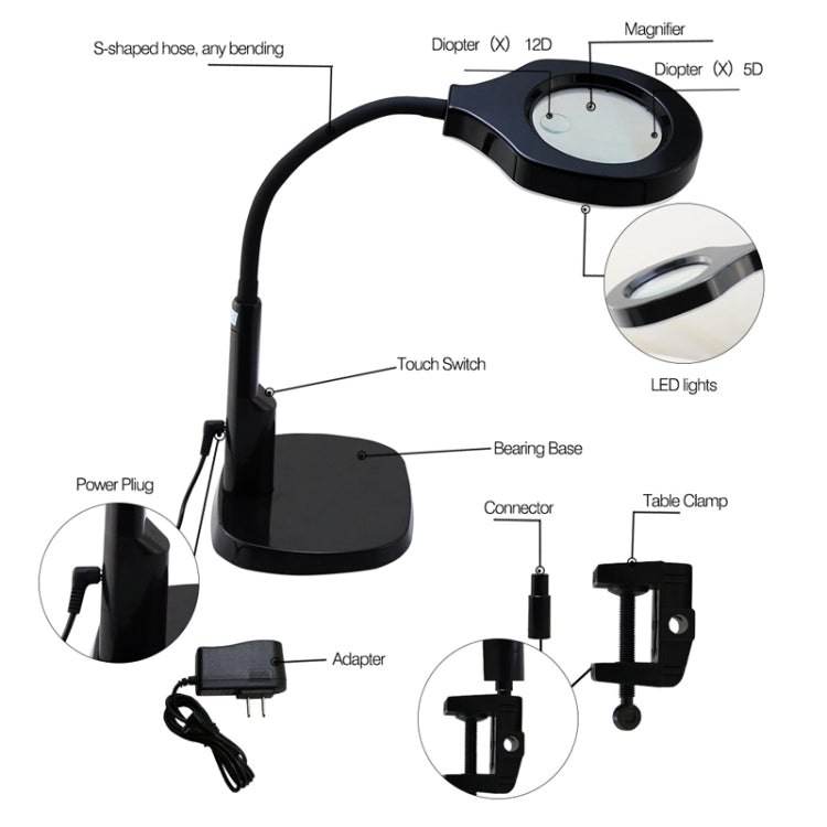 BEST Adjustable Desk Magnifier Lamp LED Light Magnifying Glass (Voltage 220V) - Microscope Magnifier Series by BEST | Online Shopping UK | buy2fix