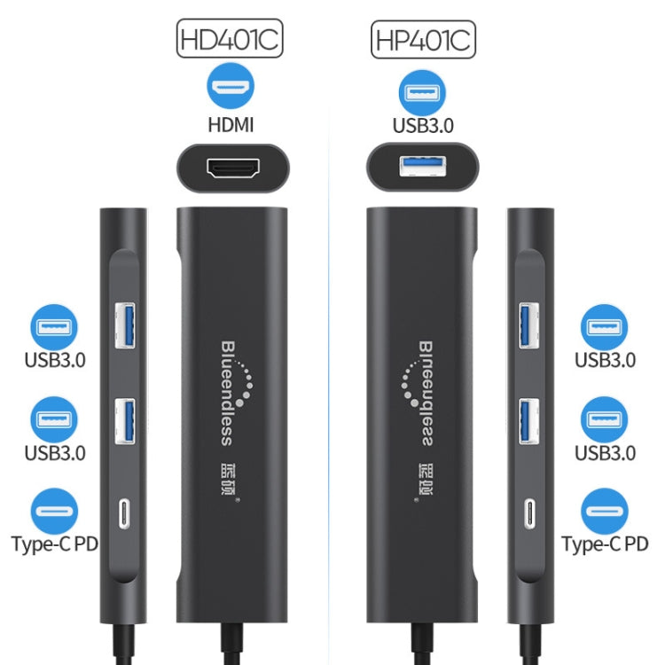 Blueendless 4 In 1 Multi-function Type-C / USB-C to HDMI + PD + Dual USB 3.0 HUB Expansion Dock - USB HUB by Blueendless | Online Shopping UK | buy2fix