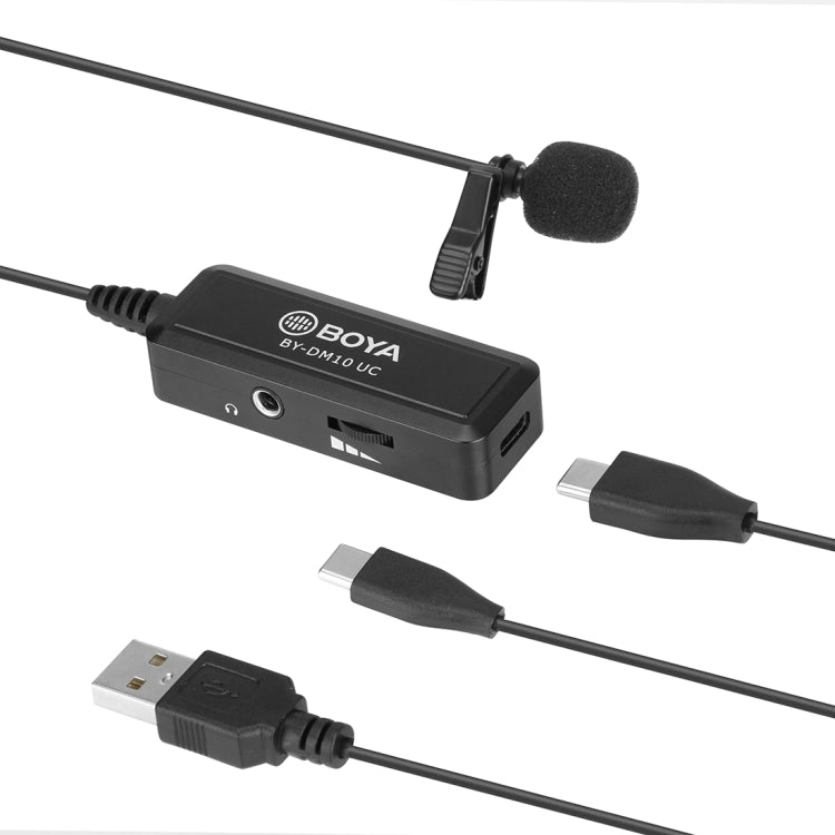 BOYA BY-DM10 UC USB-C / Type-C Plug Broadcast Lavalier Microphone with Windscreen, Cable Length: 6m (Black) - Consumer Electronics by BOYA | Online Shopping UK | buy2fix