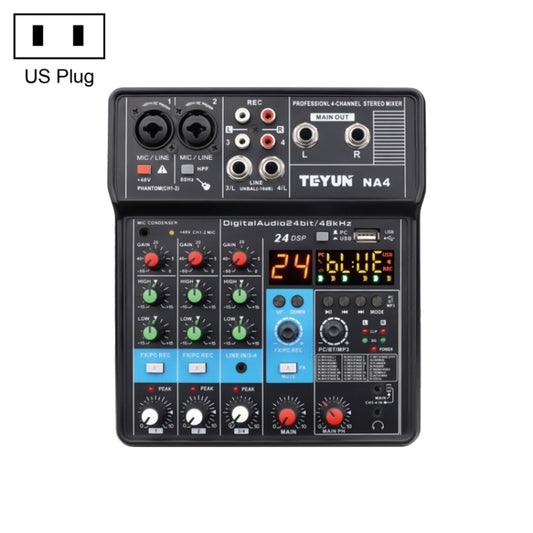 TEYUN NA4 4-channel Small Mixing Console Mobile Phone Sound Card Live Broadcast Computer Recording Console Processor, US Plug(Black) - Consumer Electronics by TEYUN | Online Shopping UK | buy2fix