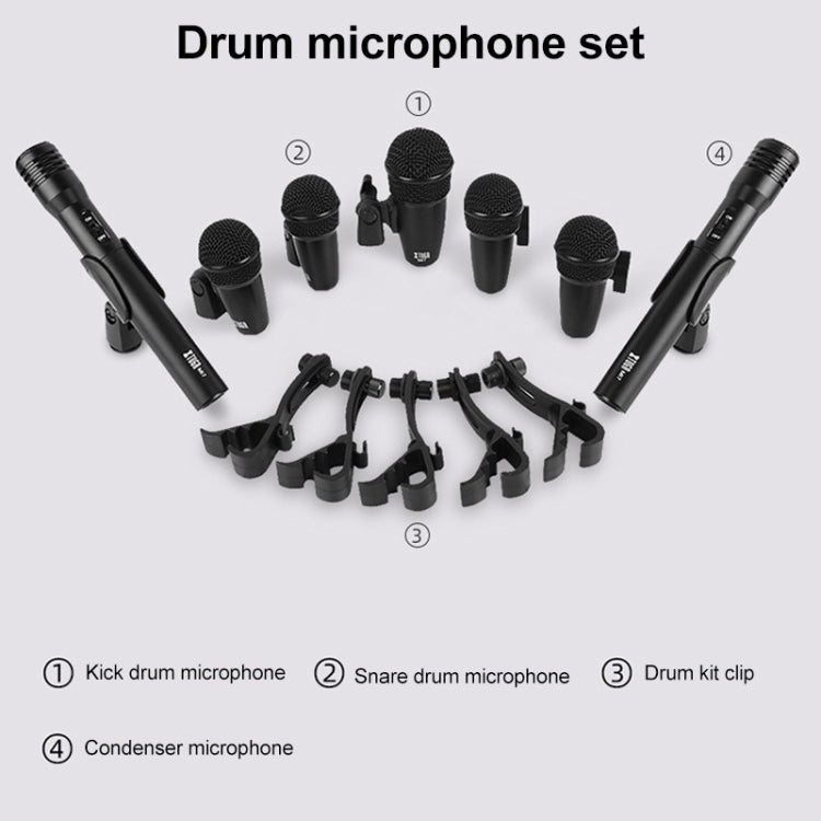 XTUGA MI7-A 7-Piece Wired Dynamic Drum Mic Kit Kick Bass Tom/Snare Cymbals Microphone Set - Microphone by XTUGA | Online Shopping UK | buy2fix