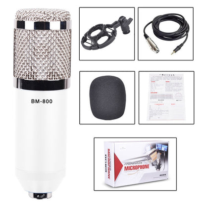 BM-800 3.5mm Studio Recording Wired Condenser Sound Microphone with Shock Mount, Compatible with PC / Mac for Live Broadcast Show, KTV, etc.(White) - Consumer Electronics by buy2fix | Online Shopping UK | buy2fix