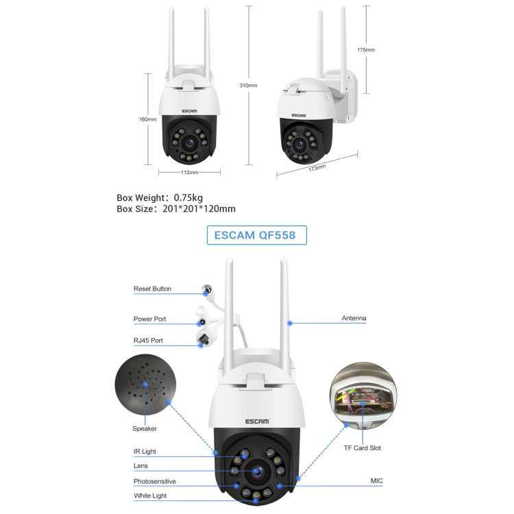 ESCAM QF558 5.0MP HD 5X Zoom Wireless IP Camera, Support Humanoid Detection, Night Vision, Two Way Audio, TF Card, EU Plug - Security by ESCAM | Online Shopping UK | buy2fix