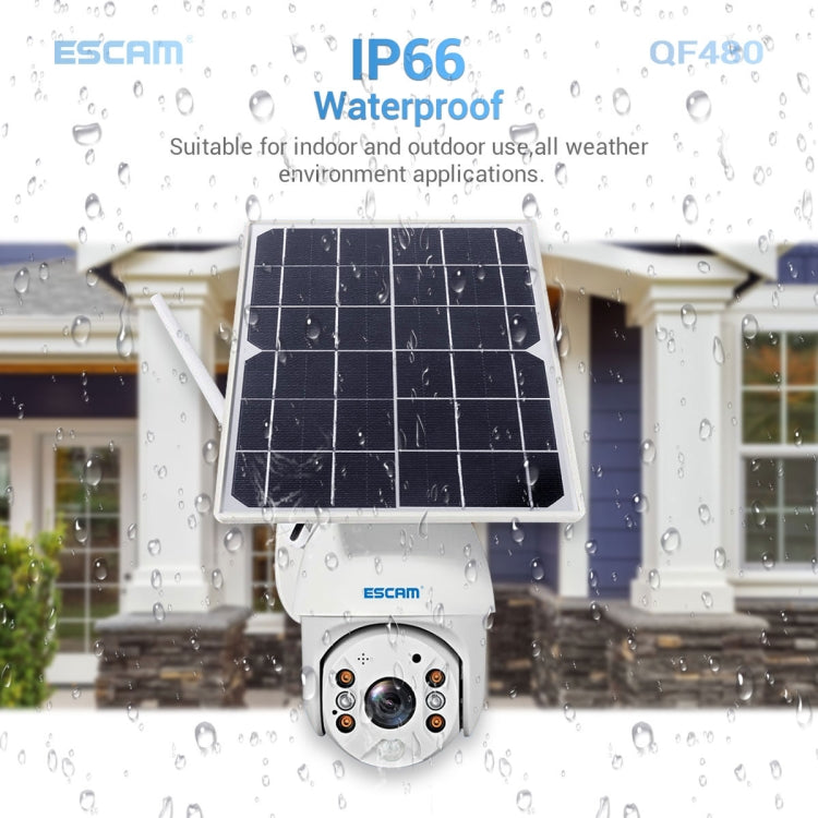 ESCAM QF480 EU Version HD 1080P IP66 Waterproof 4G Solar Panel PT IP Camera without Battery, Support Night Vision / Motion Detection / TF Card / Two Way Audio (White) - Dome Camera by ESCAM | Online Shopping UK | buy2fix