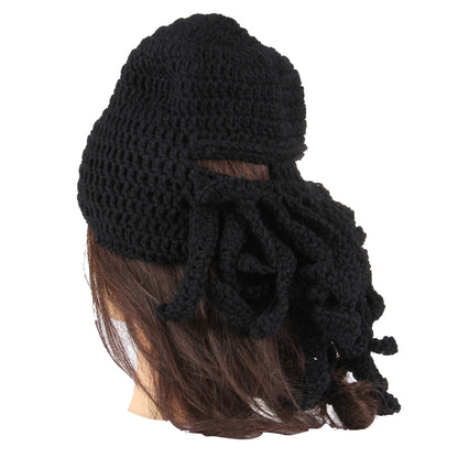 Amurleopard Unisex Barbarian Knit Beanie Octopus Tentacle Cap Winter Warm Face Mask Crochet Hat(Black) - Protective Helmet & Masks by buy2fix | Online Shopping UK | buy2fix
